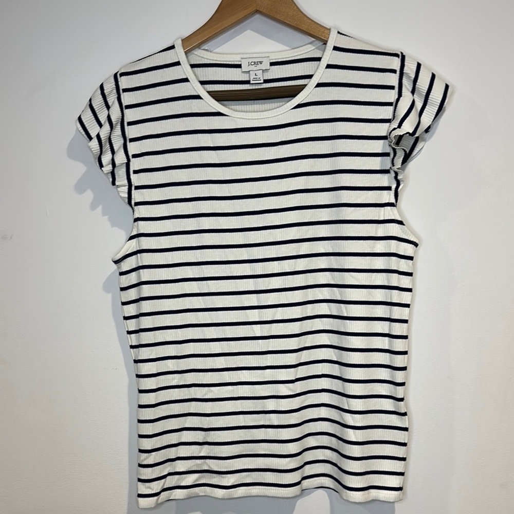 J. Crew Dark Blue and White Boxy Cuffed Sleeve Tee